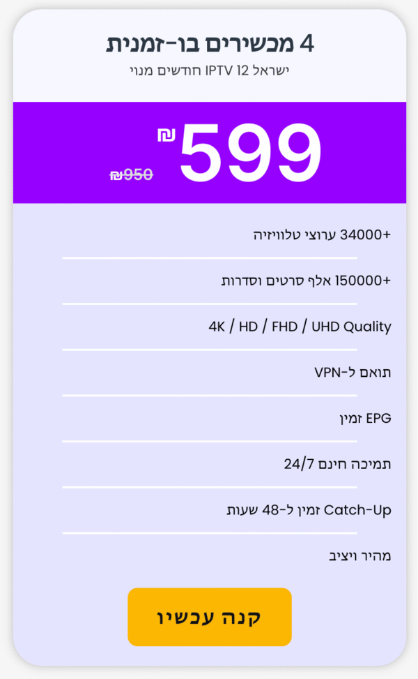 ‏IPTV Israel 4K – ‏4 מכשירים